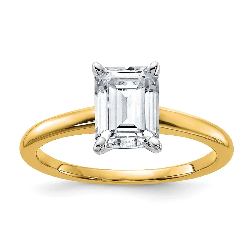 Huge Savings On Premium Jewelry Styles 8X6MM Emerald Shape Moissanite Solitaire Engagement Ring in 14KT Yellow Gold; Size 6