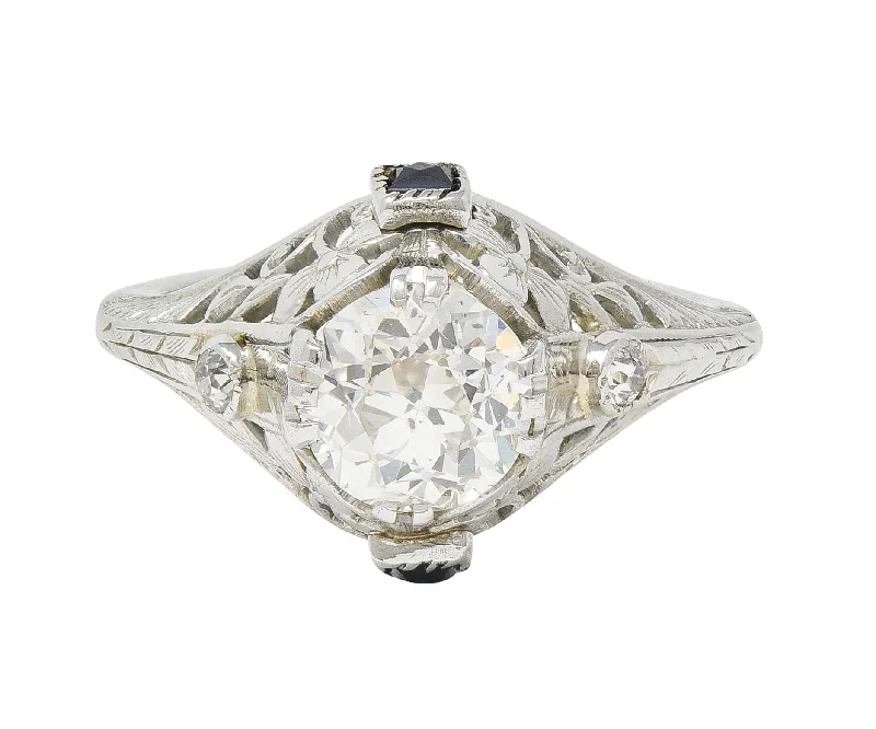 Discounted Jewelry For A Glamorous Look Art Deco 1.27 CTW European Diamond Sapphire 18 Karat White Gold Engagement Ring Discounted Jewelry For A Glamorous Look Art Deco 1.27 CTW European Diamond Sapphire 18 Karat White Gold Engagement Ring