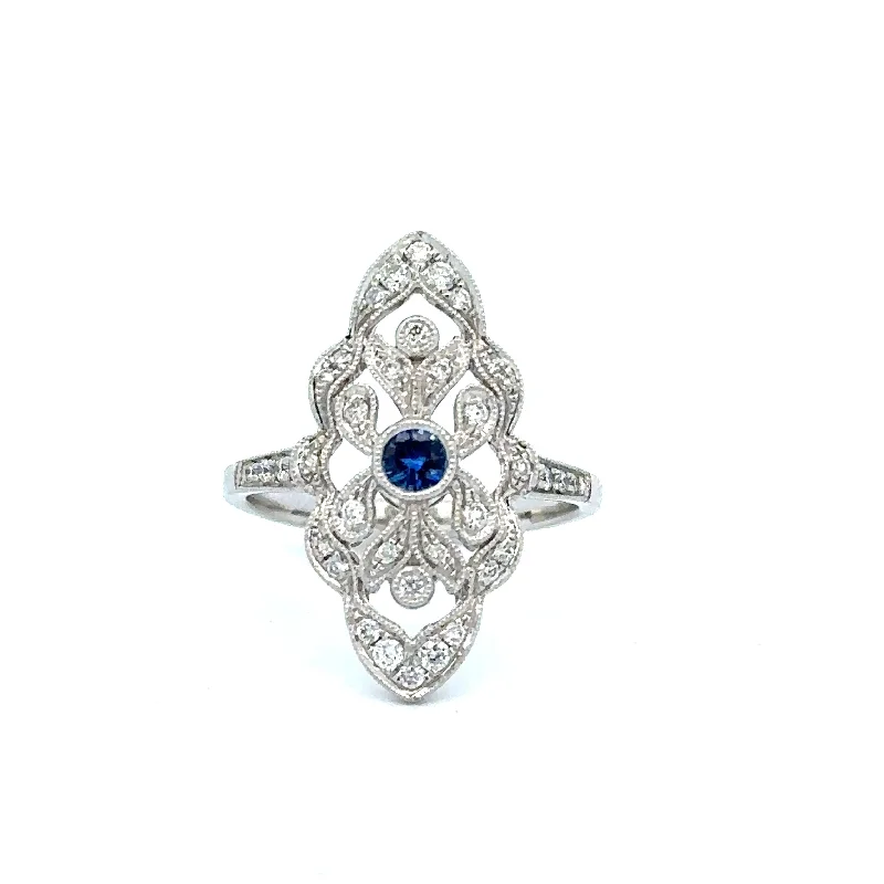 Jewelry Clearance – Final Chance To Save Big Art Deco Inspired Sapphire and Diamond Ring in 18k White Gold Jewelry Clearance – Final Chance To Save Big Art Deco Inspired Sapphire and Diamond Ring in 18k White Gold