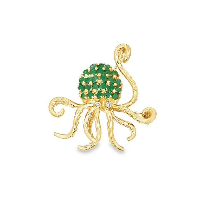 Dainty And Elegant Jewelry Now At Reduced Prices Emerald Accented Octopus Pin / Pendant in Yellow Gold Dainty And Elegant Jewelry Now At Reduced Prices Emerald Accented Octopus Pin / Pendant in Yellow Gold