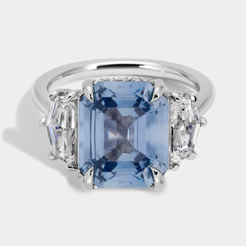 Julia - 5.02ct Emerald Cut Natural Sapphire and Diamond Ring