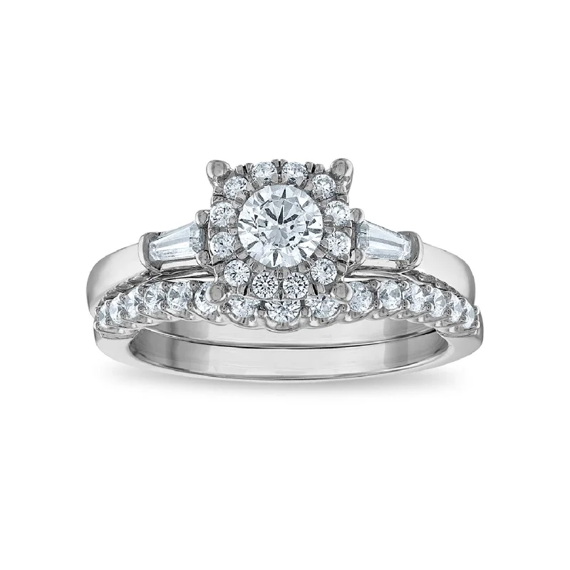 Limited Stock On Premium Jewelry At Low Prices LoveSong EcoLove 1 CTW Lab Grown Diamond Halo Bridal Set in 10KT White Gold