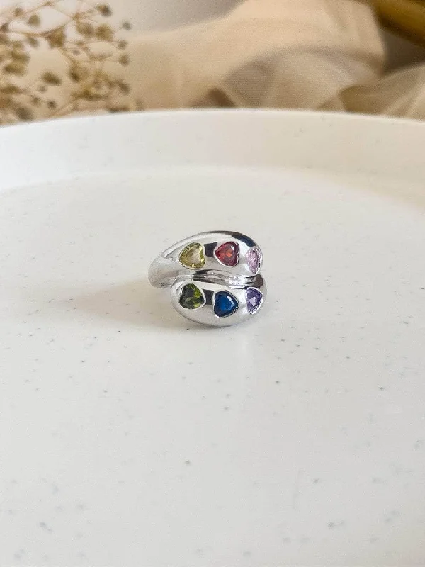 Multicolored Heart Shaped Stone Ring