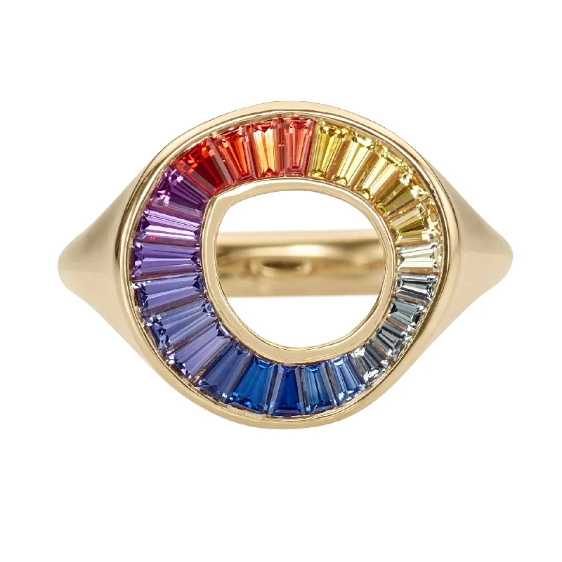Shop Stylish Jewelry Now And Save Big Rainbow Sapphire Baguette Sphere Ring - OOAK