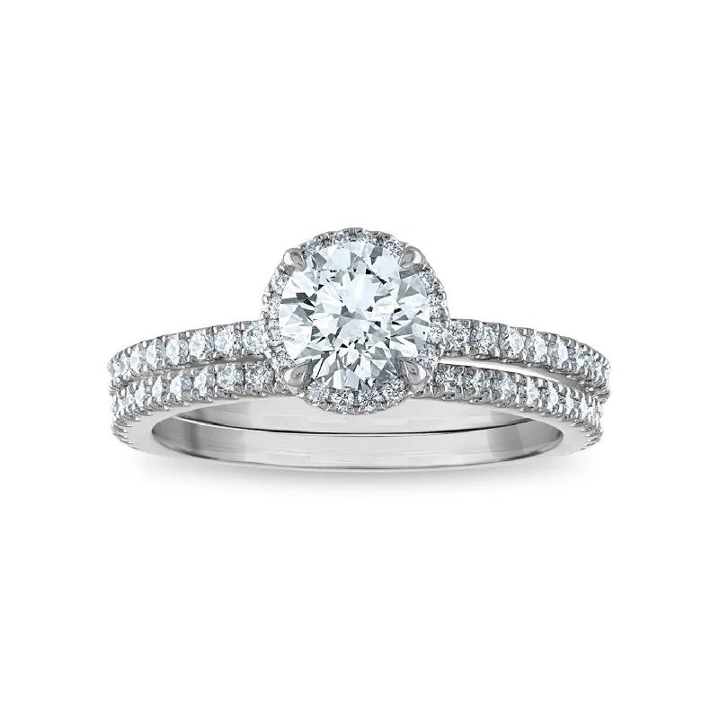 Personalized Engraved Jewelry For Meaningful Gifts Signature EcoLove 1 1/2 CTW Lab Grown Diamond Halo Bridal Set Ring in 14KT White Gold Personalized Engraved Jewelry For Meaningful Gifts Signature EcoLove 1 1/2 CTW Lab Grown Diamond Halo Bridal Set Ring in 14KT White Gold