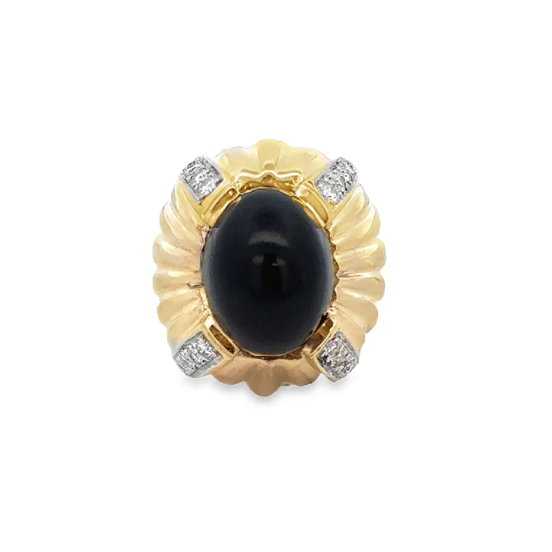 Get The Jewelry You Love At A Price You Love Statement Vintage Onyx and Diamond Ring in Yellow Gold Get The Jewelry You Love At A Price You Love Statement Vintage Onyx and Diamond Ring in Yellow Gold