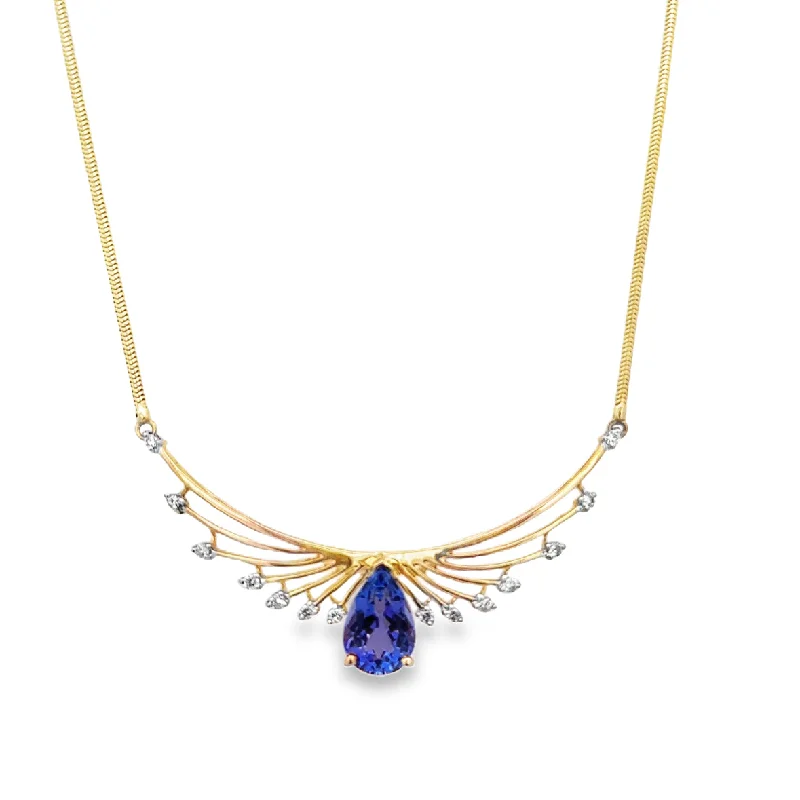 Exclusive Jewelry Markdowns – Limited-Time Offer Tanzanite and Diamond Necklace in Yellow Gold