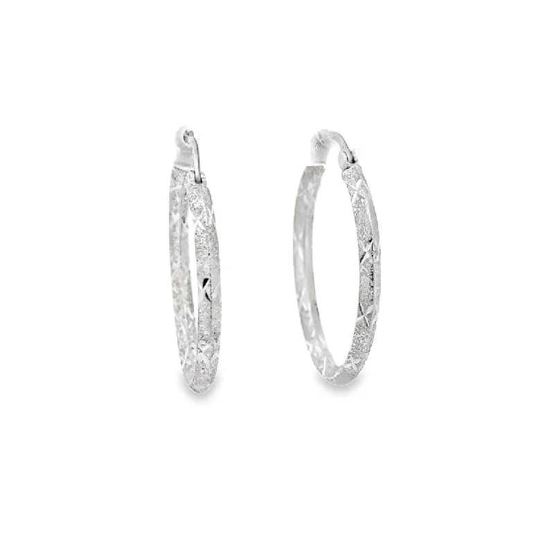 Fashion-Forward Jewelry At Incredible Prices Textured Diamond Cut Hoop Earrings in White Gold Fashion-Forward Jewelry At Incredible Prices Textured Diamond Cut Hoop Earrings in White Gold