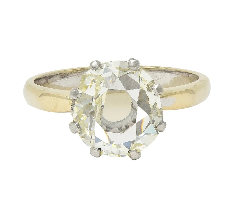Limited Stock On Premium Jewelry At Low Prices Vintage 2.58 CTW Modified Oval Cut Diamond Platinum 18 Karat Yellow Gold Solitaire Engagement Ring GIA Limited Stock On Premium Jewelry At Low Prices Vintage 2.58 CTW Modified Oval Cut Diamond Platinum 18 Karat Yellow Gold Solitaire Engagement Ring GIA