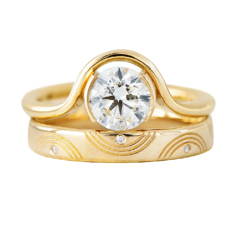 Chic, Trendy, And Affordable Jewelry Sale Wavy Round Diamond Engagement Ring Set - One Carat Diamond Chic, Trendy, And Affordable Jewelry Sale Wavy Round Diamond Engagement Ring Set - One Carat Diamond