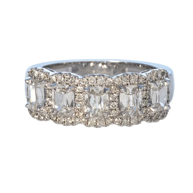 The Ultimate Jewelry Sale – Shop Premium Styles Cushion Diamond 5 Stone Halo 18K White Gold Anniversary Band