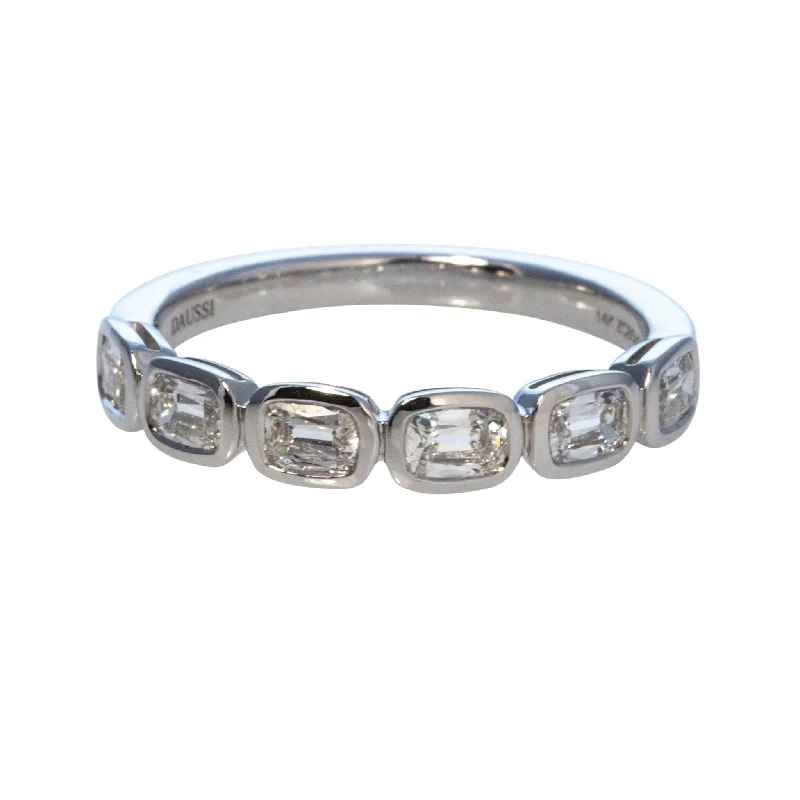 Exclusive Jewelry Markdowns – Limited-Time Offer .72ctw Cushion Diamond Bezel Set 18K White Gold Halfway Band