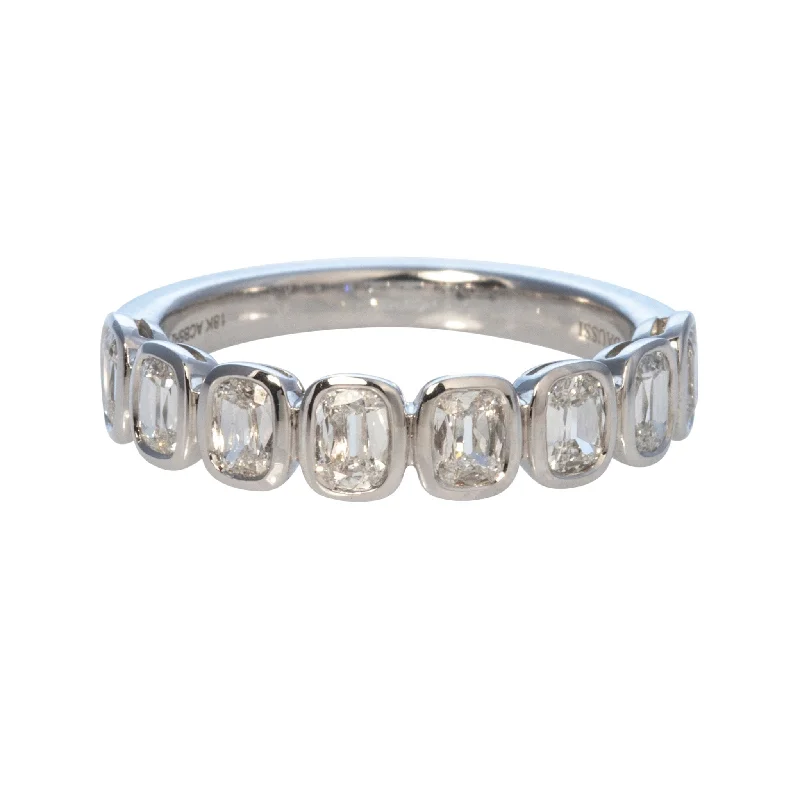 Shop Fine Jewelry With Amazing Deals .85ctw Cushion Diamond Bezel Set 18K White Gold Halfway Band