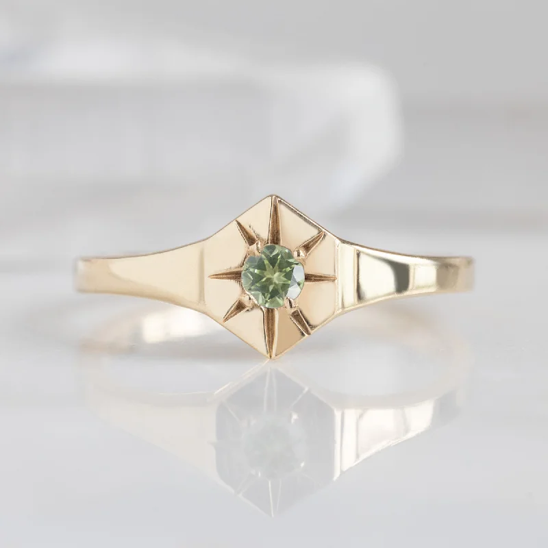 Custom Peridot Birthstone Signet Ring | 10K Yellow Gold