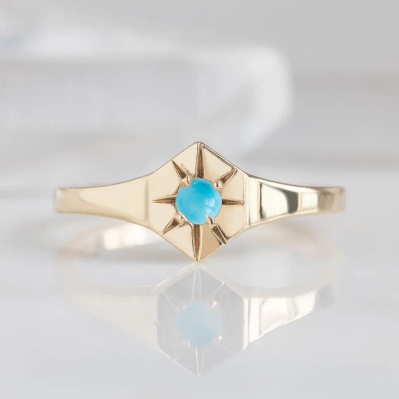 Custom Turquoise Birthstone Signet Ring | 10K Yellow Gold