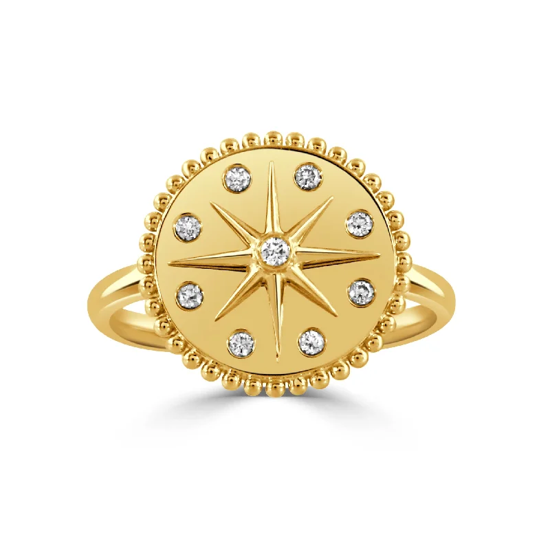 Shop Dazzling Jewelry At The Best Prices Diamond 18K Yellow Gold Starburst Beaded Disc Ring