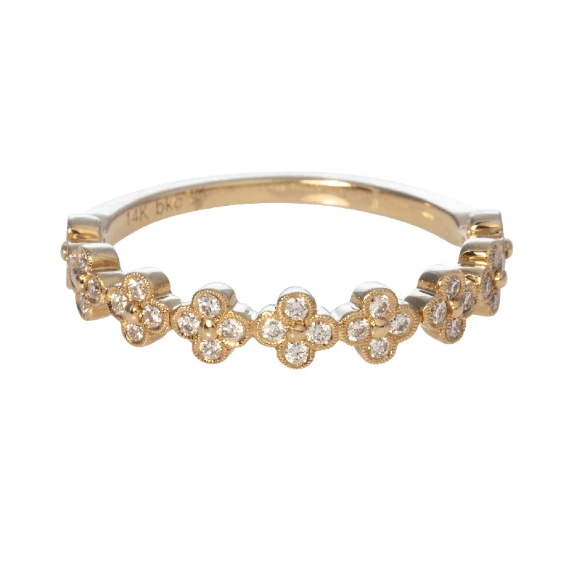 Stunning Statement Jewelry, Unbeatable Discounts Diamond Clover Milgrain 14K Yellow Gold Halfway Band