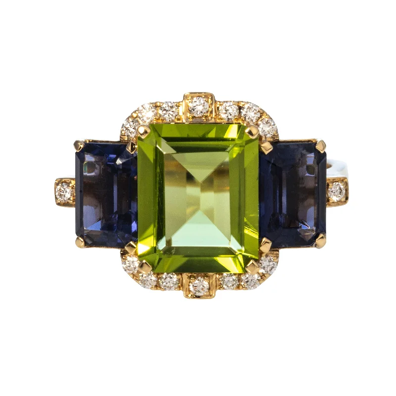 High-Quality Jewelry At A Fraction Of The Cost Goshwara 3 Stone Peridot & Iolite 18K Gold Ring