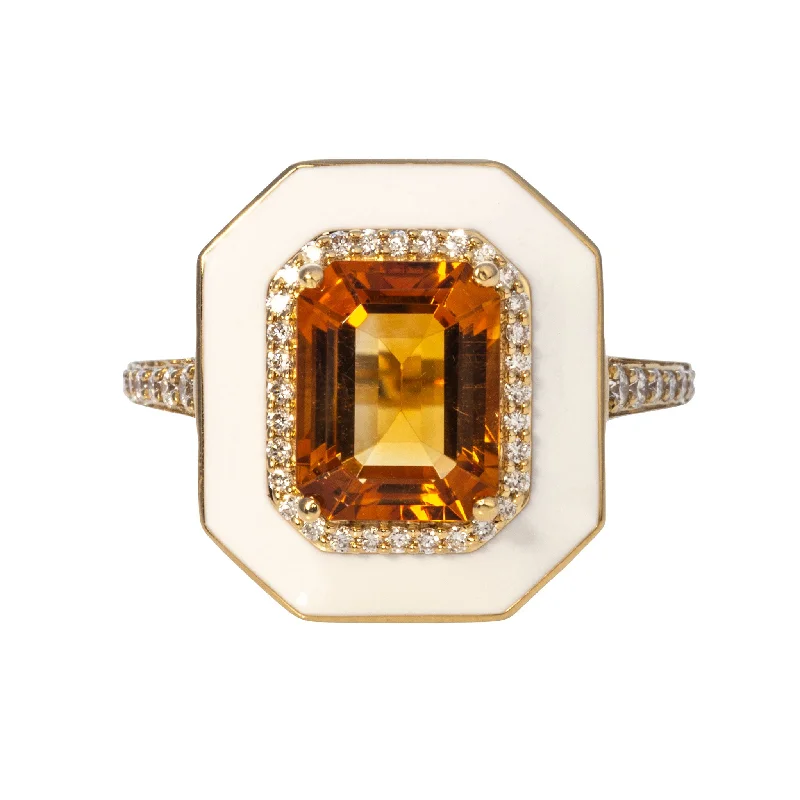 Sparkle More For Less – Jewelry Sale Happening Now Goshwara Emerald-Cut Citrine & White Enamel 18K Gold Ring