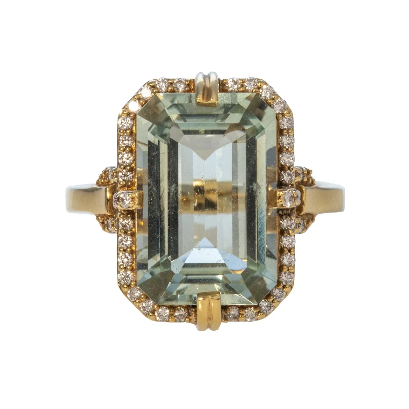 Chic And Stylish Jewelry At Exclusive Prices Goshwara Emerald-Cut Prasiolite & Diamond 18K Gold Ring
