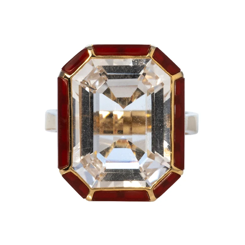 Huge Markdowns On Premium Jewelry Styles Goshwara Emerald-Cut Rock Crystal & Red Agate 18K Gold Ring