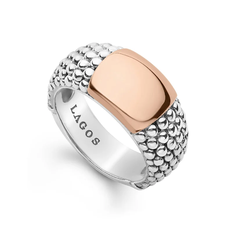 High Bar Rose Gold Station Caviar Ring