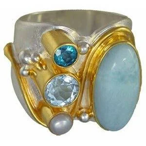Seasonal Jewelry Deals – Elevate Your Style Michou  Sterling Silver & Gold Larimar Vermeil Ring - Poseidon's Treasures Collection