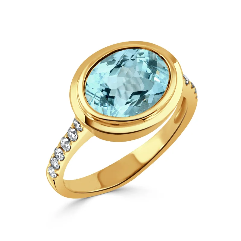 Limited-Time Offer On Premium Jewelry Collections Oval Blue Topaz & Pavé Diamond 18K Yellow Gold Ring Limited-Time Offer On Premium Jewelry Collections Oval Blue Topaz & Pavé Diamond 18K Yellow Gold Ring