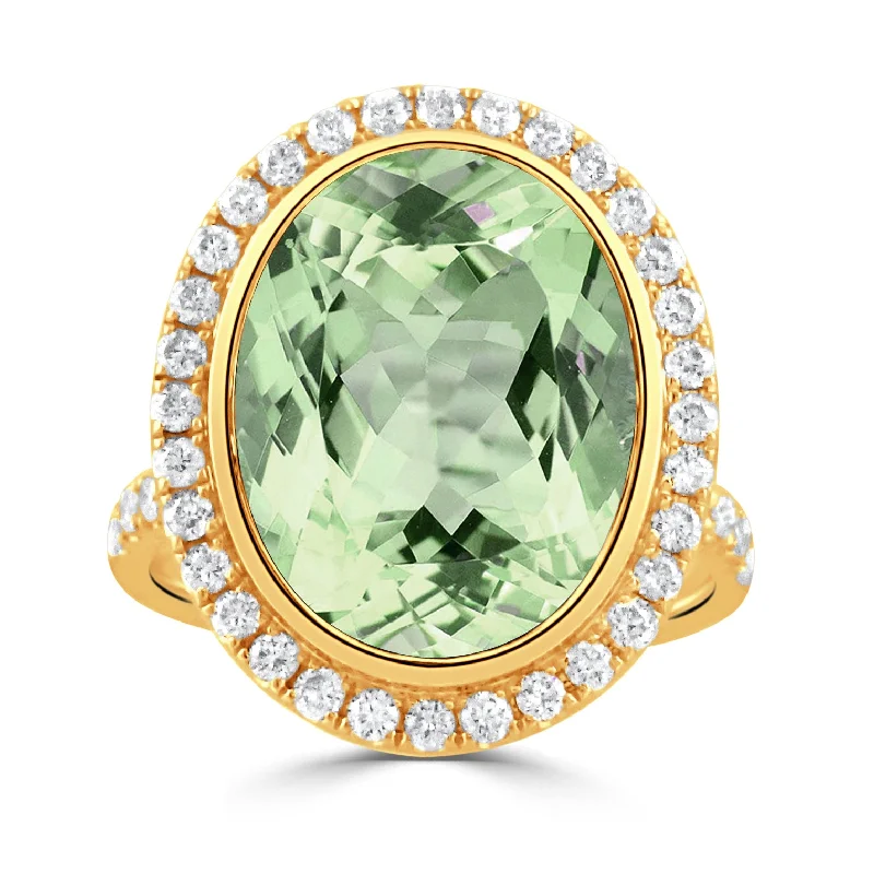 Bestselling Jewelry At Special Promotional Rates Oval Green Amethyst & Pavé Diamond Halo 18K Yellow Gold Ring