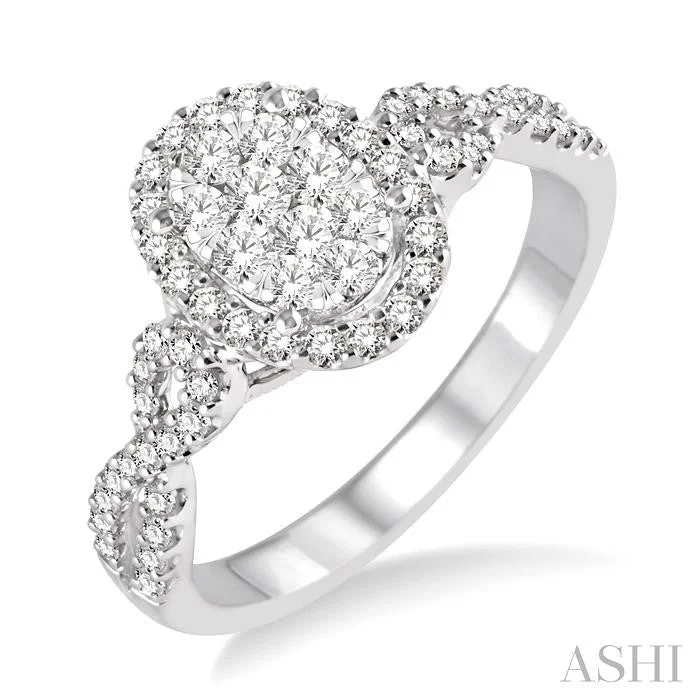 Big Discounts On Elegant Jewelry Collections OVAL SHAPE HALO LOVEBRIGHT DIAMOND ENGAGEMENT RING