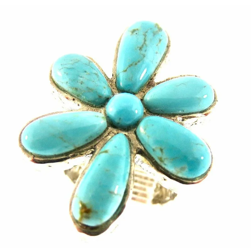 Flash Sale On Exquisite Jewelry – Don't Miss Out Peyote Bird Designs Turquoise Inlay Large Flower Ring Flash Sale On Exquisite Jewelry – Don't Miss Out Peyote Bird Designs Turquoise Inlay Large Flower Ring
