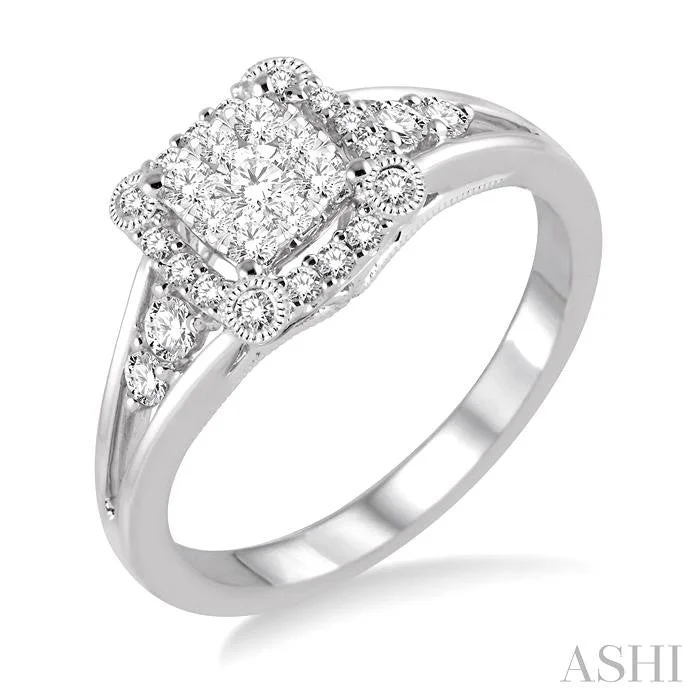 Elevate Your Outfit With Discounted Statement Jewelry PRINCESS SHAPE HALO LOVEBRIGHT DIAMOND ENGAGEMENT RING