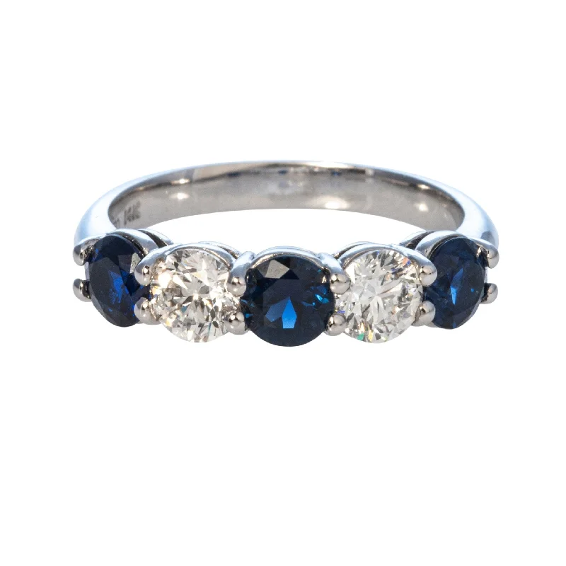 Shop Signature Jewelry Styles At Exclusive Prices Round Sapphire & Diamond 5-Stone 14K White Gold Band
