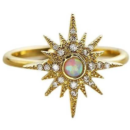 Trending Jewelry Styles Now At Limited-Time Discounts TAI Gold Starburst Ring with Opal Center