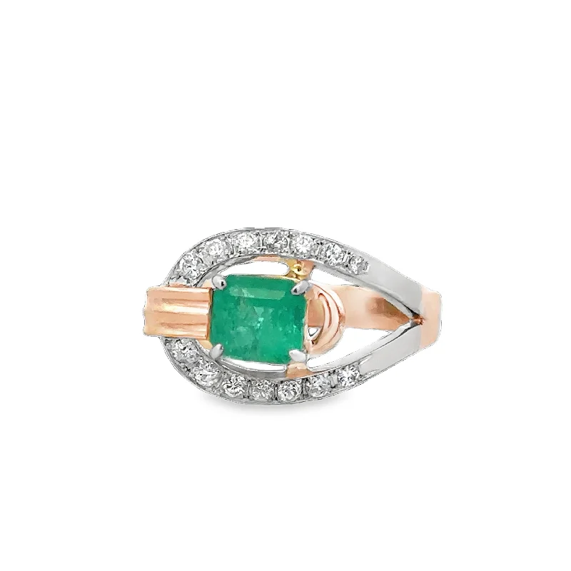 Best Jewelry Sale Prices – Limited-Time Offer Vintage Emerald and Diamond Ring in Platinum and Yellow Gold