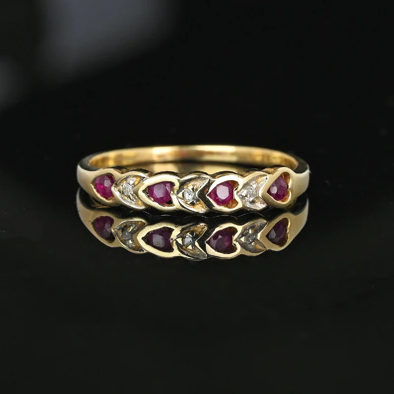 Vintage Ruby Diamond Heart Ring Band in 10K Gold