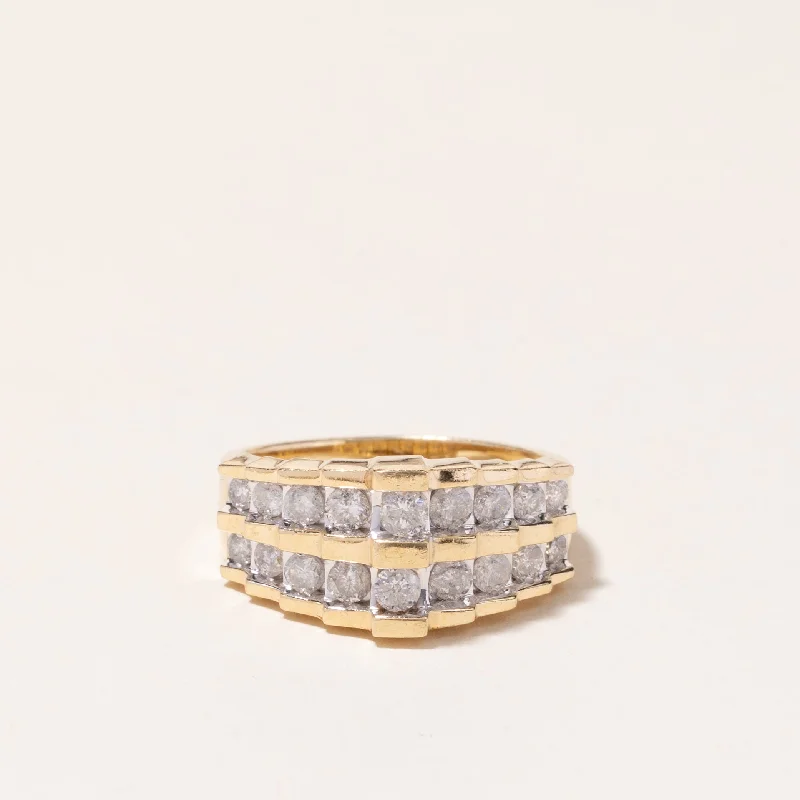 Your Dream Jewelry At Dream Prices 10k Yellow Gold Hand Assembled Double Row Diamond Ring | 0.95ctw | SZ 7