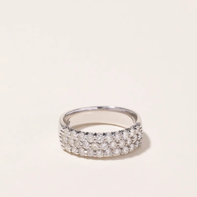 Affordable Luxury Jewelry – Style At A Great Price 14k White Gold Triple Row Diamond Ring | 1.00ctw | SZ 7