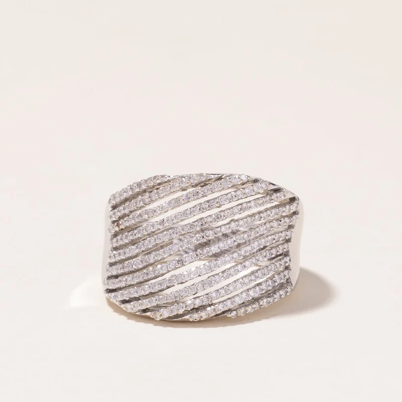 Special Jewelry Deals – Upgrade Your Collection 18k White Gold Wave Design Diamond Ring | 1.29ctw | SZ 10