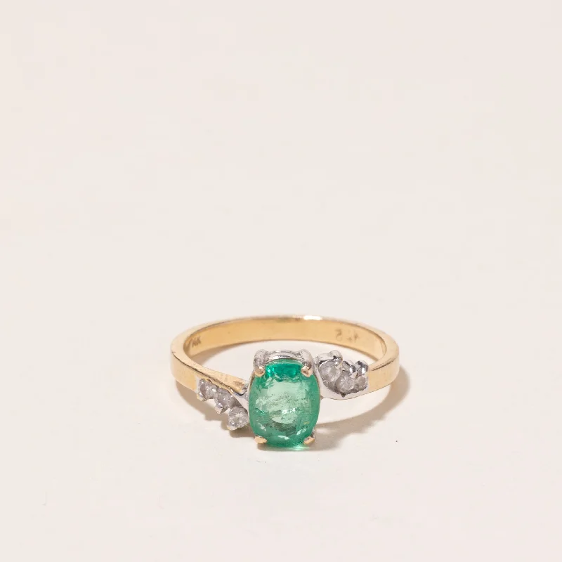 Grab Your Dream Jewelry At The Lowest Prices 14k Yellow Gold Emerald and Diamond Ring | 0.83ct, 0.12ctw | SZ 5.75