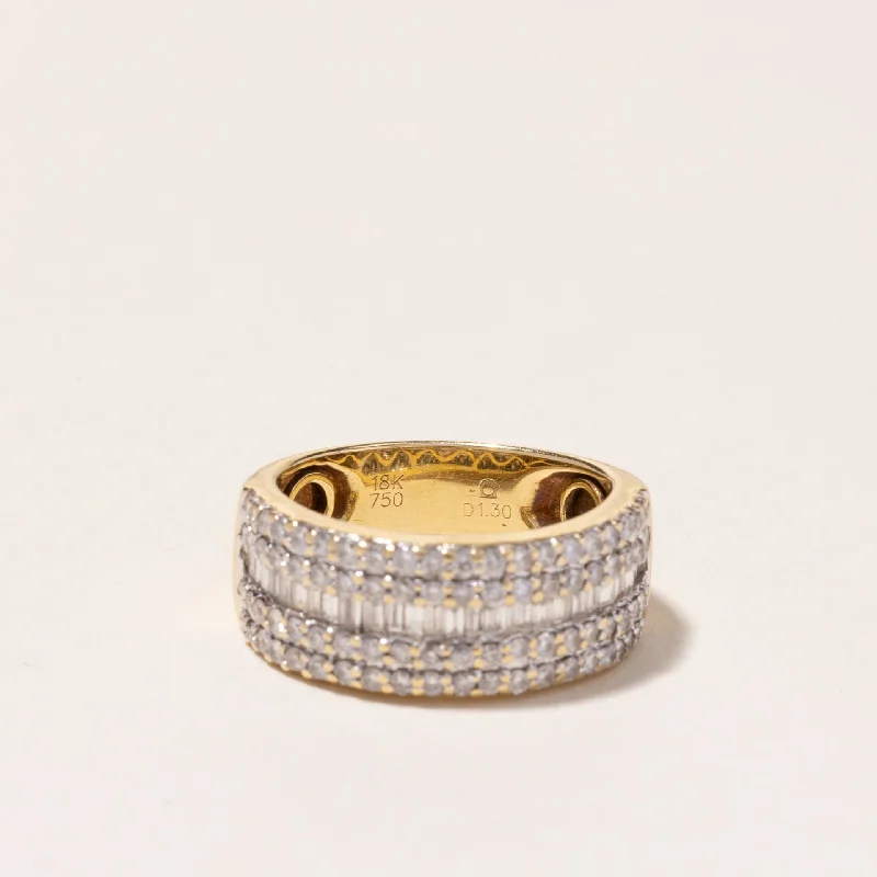 Customized Silver Jewelry For Unique Style 18k Yellow Gold Five Rows Diamond Ring | 1.30ctw | SZ 7.25 Customized Silver Jewelry For Unique Style 18k Yellow Gold Five Rows Diamond Ring | 1.30ctw | SZ 7.25