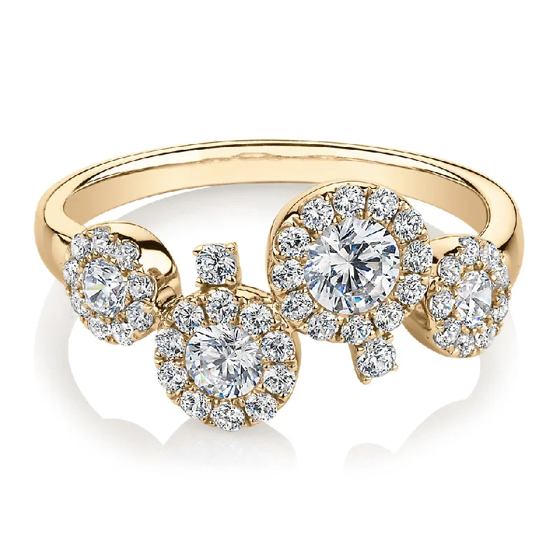 Elegant Jewelry Styles At Budget-Friendly Prices Celeste Dress ring with 0.92 carats* of diamond simulants in 10 carat yellow gold