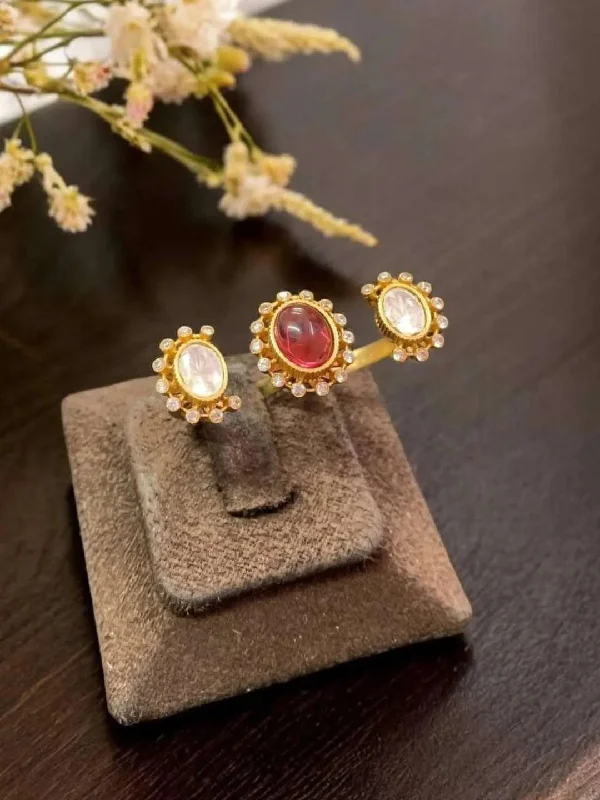 Make Your Outfit Shine With Discounted Jewelry Designer Oval Shape Kundan Studded Polki Ring