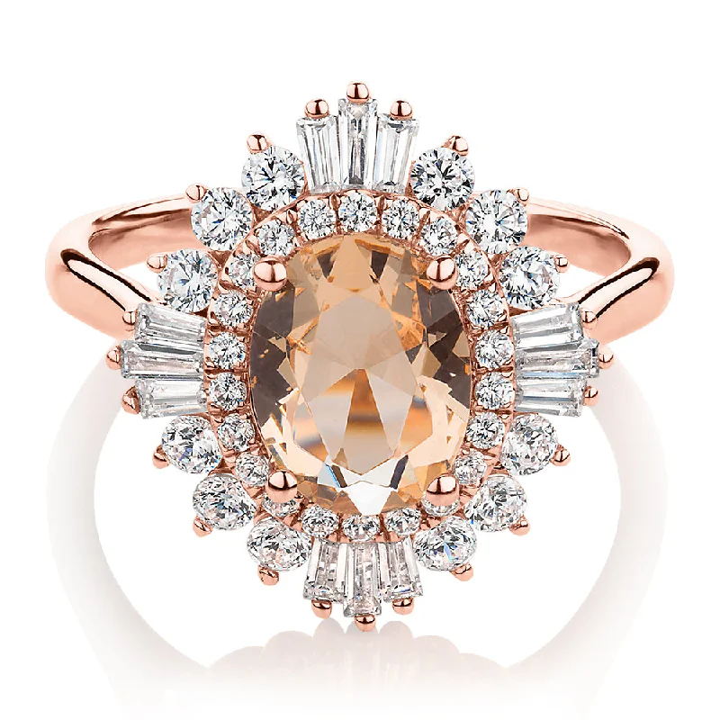 Special Offers On Handcrafted And Designer Jewelry Dress ring with 9x7mm morganite simulant and 1.04 carats* of diamond simulants in 10 carat rose gold