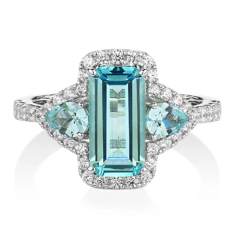Premium Diamond Jewelry For Unforgettable Moments Dress ring with beryl simulant and 0.46 carats* of diamond simulants in sterling silver