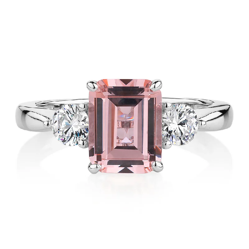 Versatile Layering Jewelry For Effortless Chic Dress ring with morganite simulant and 0.5 carats* of diamond simulants in sterling silver
