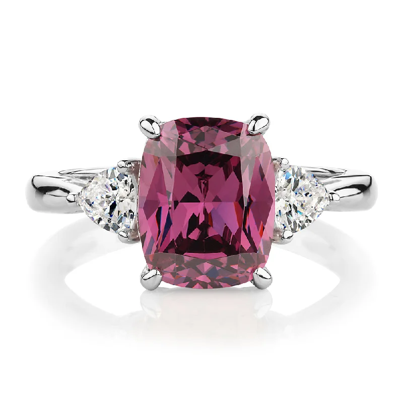 Luxury Handcrafted Jewelry For Elegant Looks Dress ring with rhodolite simulant and 0.46 carats* of diamond simulants in sterling silver
