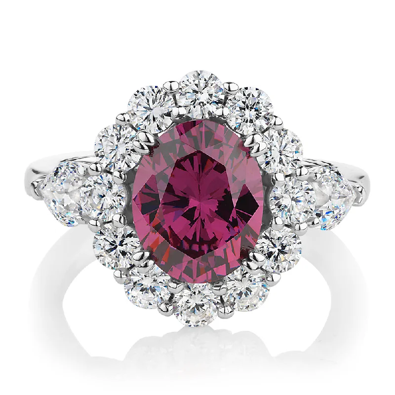 Affordable Glamour – Must-Have Jewelry At Special Rates Dress ring with rhodolite simulant and 1.82 carats* of diamond simulants in sterling silver