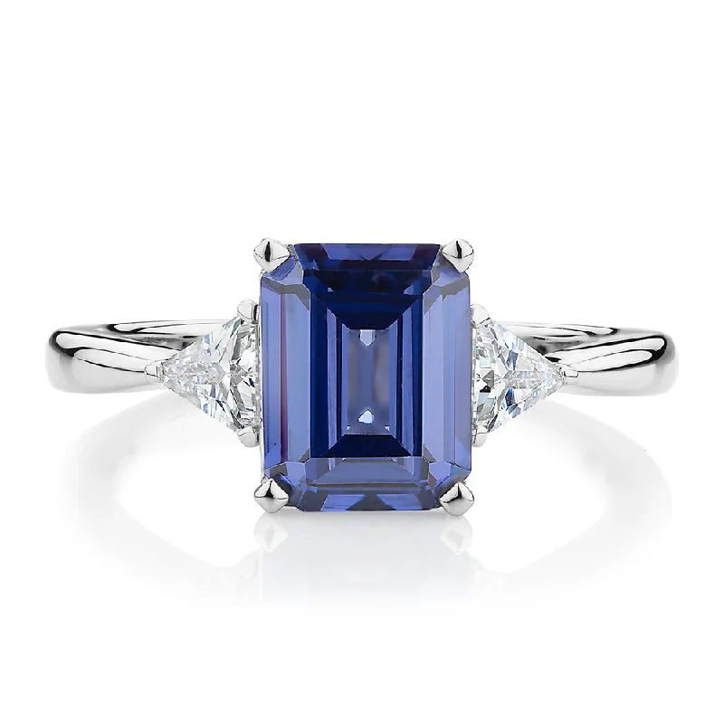 Flash Sale On Exquisite Jewelry – Don't Miss Out Dress ring with tanzanite simulant and 0.32 carats* of diamond simulants in sterling silver