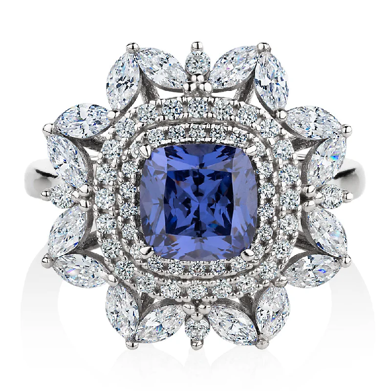 Flash Sale On Exquisite Jewelry – Don't Miss Out Dress ring with tanzanite simulant and 2.01 carats* of diamond simulants in sterling silver